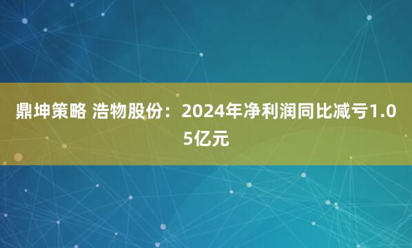 鼎坤策略 浩物股份：2024年净利润同比减亏1.05亿元