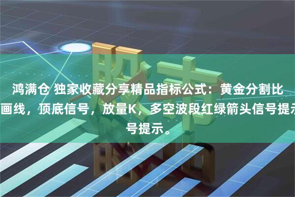 鸿满仓 独家收藏分享精品指标公式：黄金分割比例画线，顶底信号，放量K，多空波段红绿箭头信号提示。